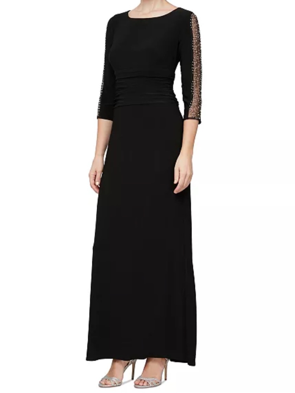 Ignite Evenings Black Long Sleeve Maxi Dress with Sheer Embellished Sleeves